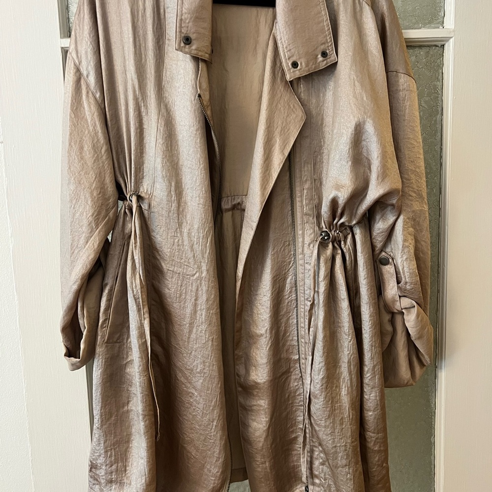 Anthropologie Metallic Taupe Trench Coat